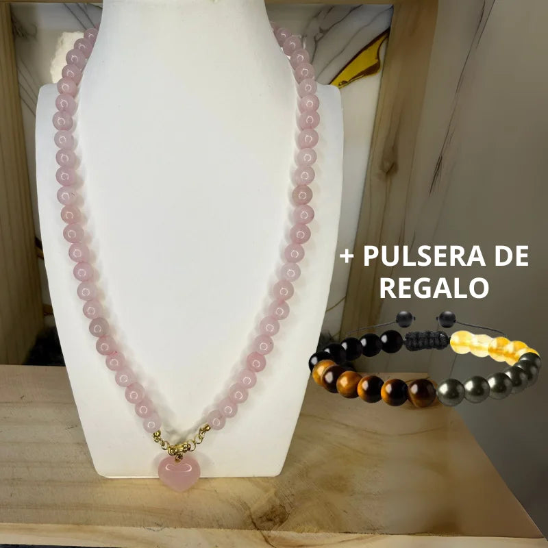 Collares de bolitas con dijes en forma de corazon + Pulsera de regalo