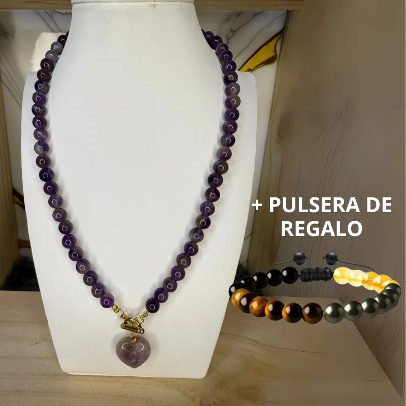 Collares de bolitas con dijes en forma de corazon + Pulsera de regalo