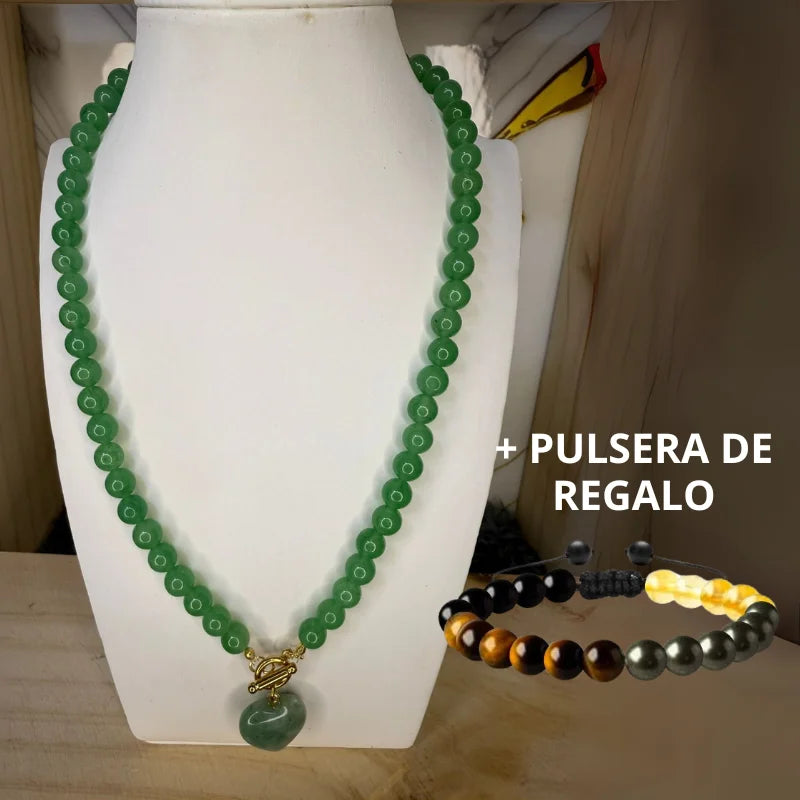 Collares de bolitas con dijes en forma de corazon + Pulsera de regalo