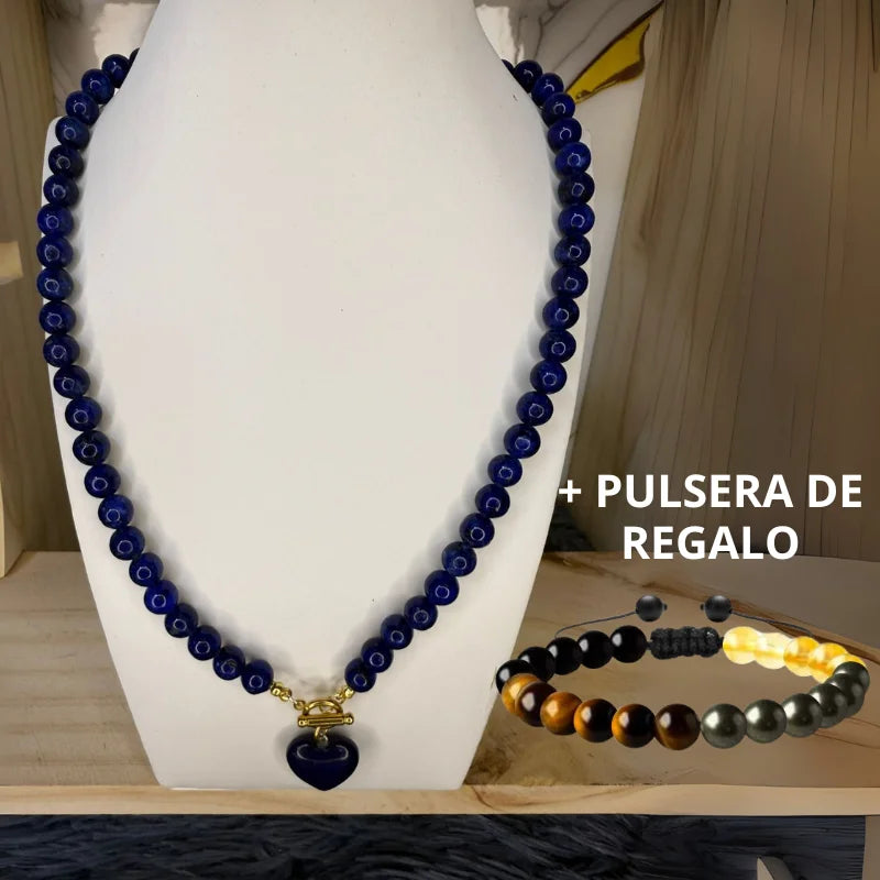 Collares de bolitas con dijes en forma de corazon + Pulsera de regalo